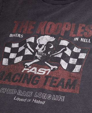 The Kooples DAMEN BLACK WASHED schwarzes t-shirt damen mit racing-skull-siebdruck