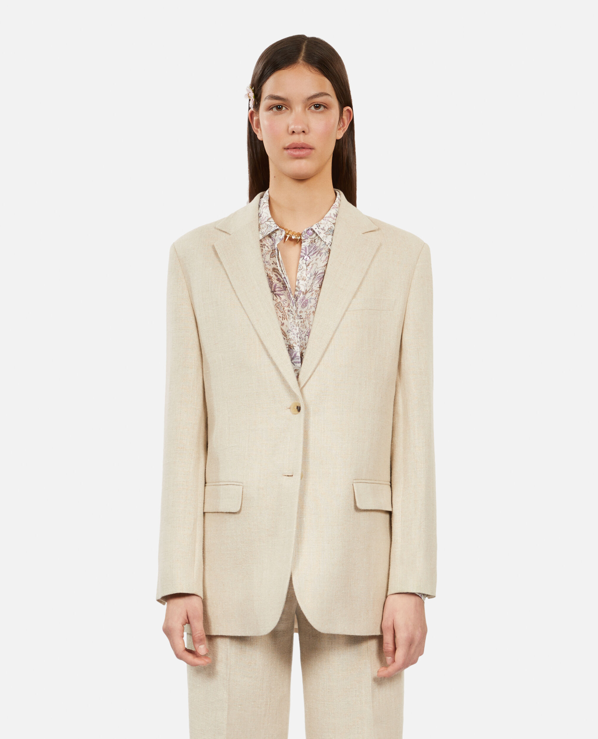 Ecru linen suit jacket, BEIGE, hi-res image number null