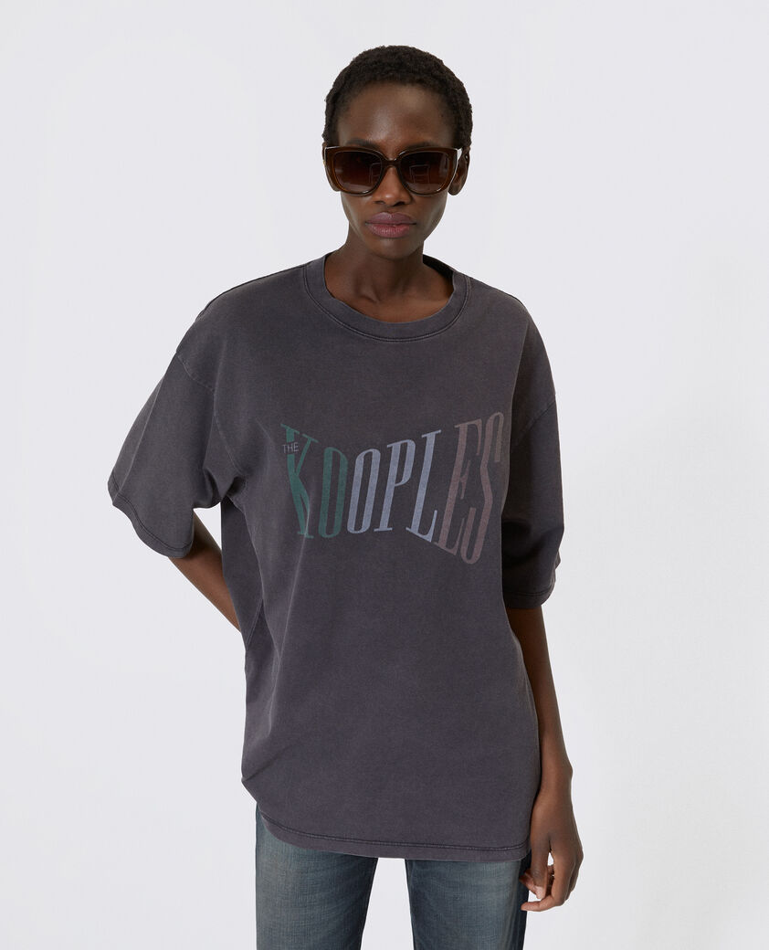 The Kooples FEMME BLACK WASHED t-shirt oversize avec s&eacute;rigraphie noir d&eacute;lav&eacute;