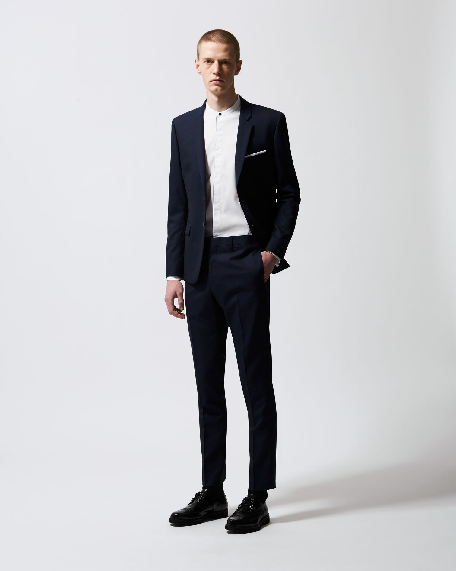 Pantalon costume laine slim bleu marine, DARK NAVY, hi-res image number null
