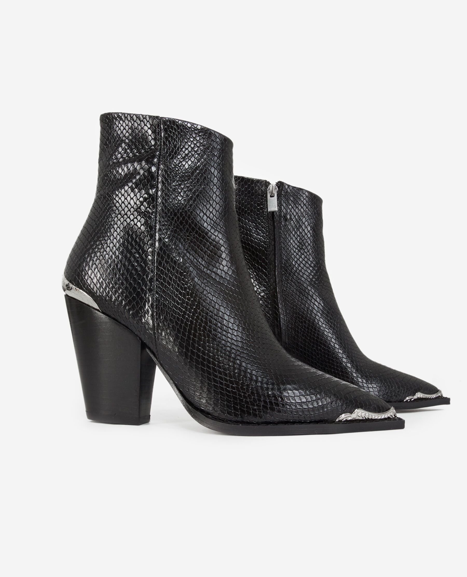 Snakeskin ankle boots black top