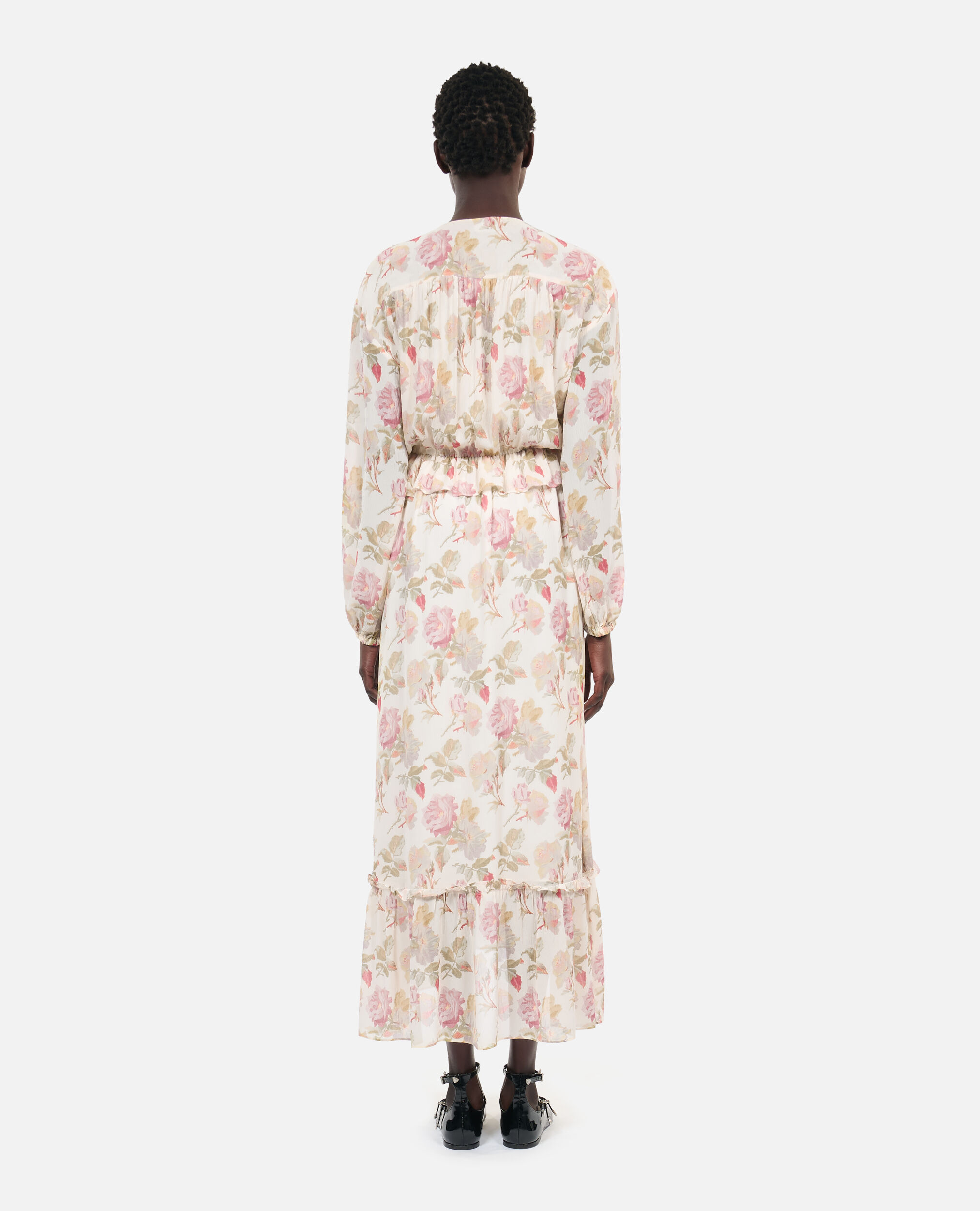 Langes Kleid mit Blumenmuster aus Seide, BEIGE / RED, hi-res image number null