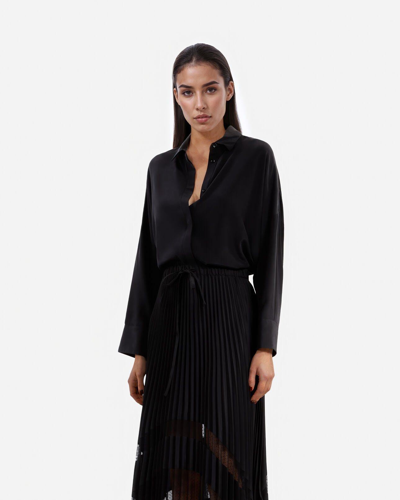 The Kooples FEMME BLACK jupe longue plissée noire