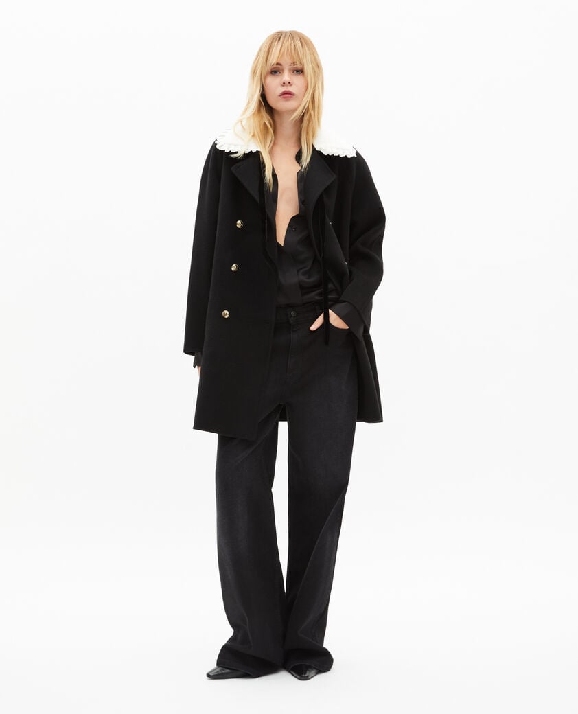 The Kooples F BLACK double-faced coat in black wool blend