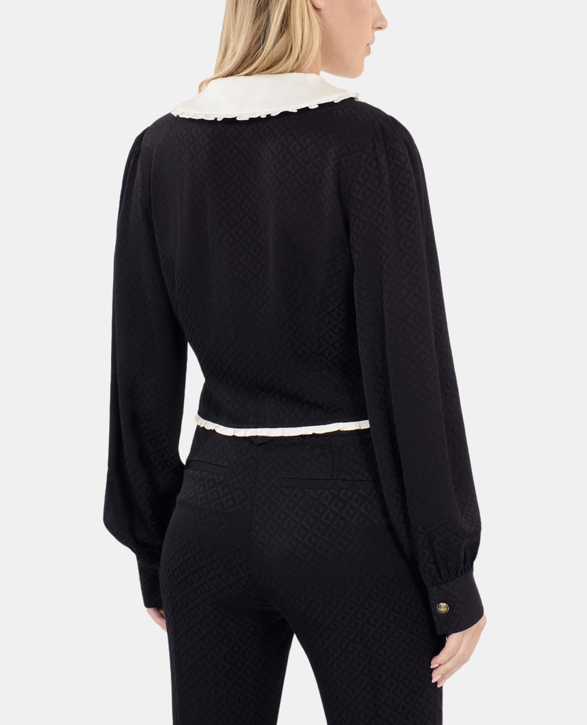Black ruffled top, BLACK, hi-res image number null