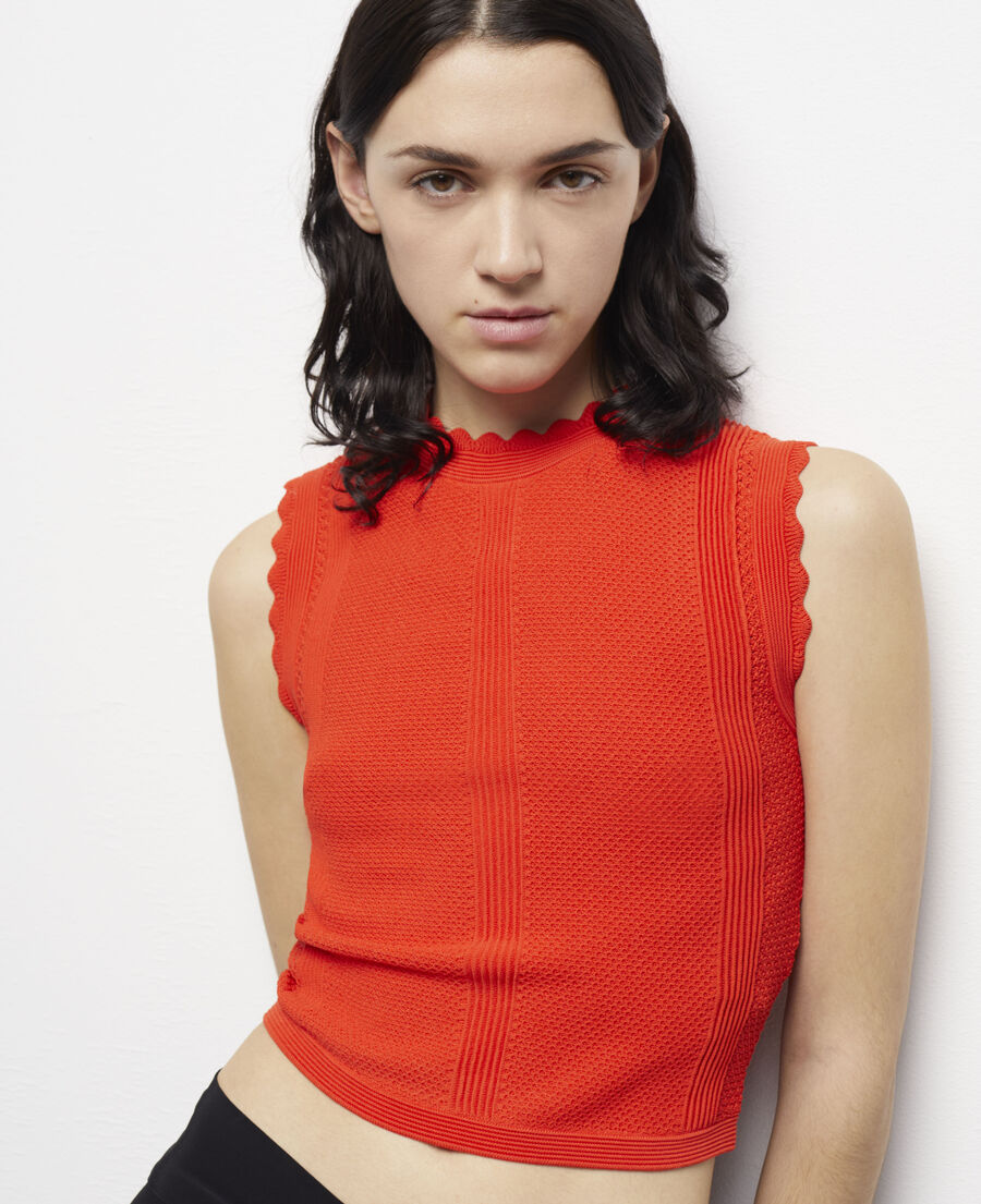 orange short knit top