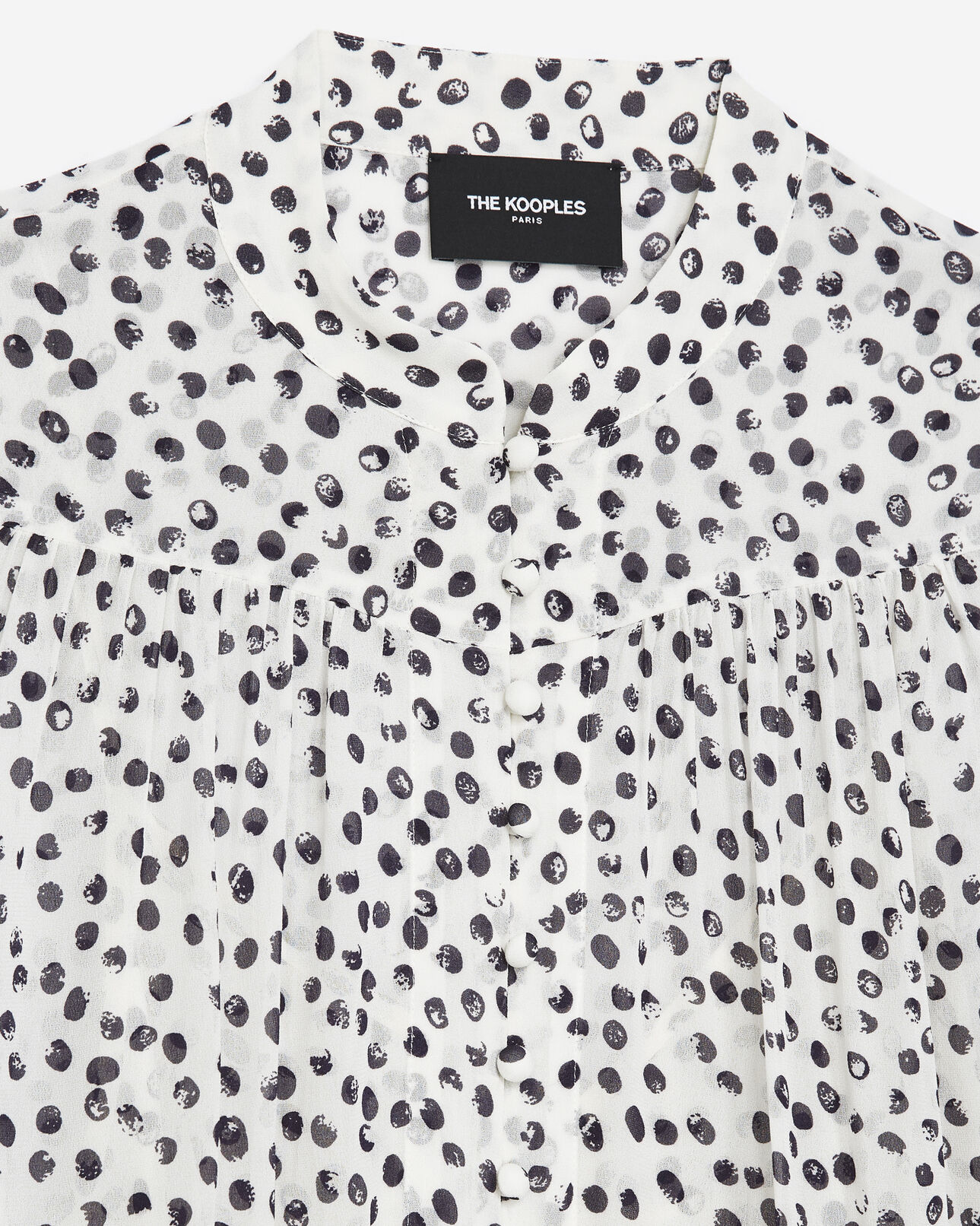 The Kooples FEMME WHITE / NAVY top fluide blanc manches longues à pois