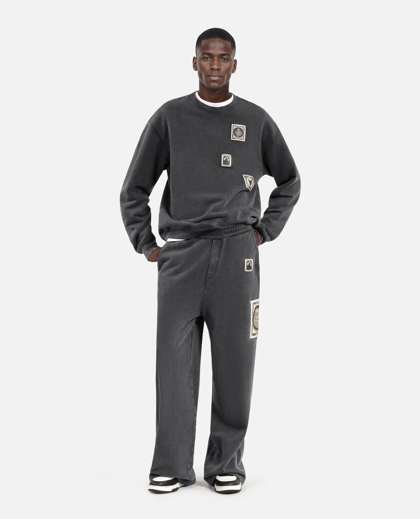 The Kooples MEN BLACK WASHED black faded sweatshirt with patches