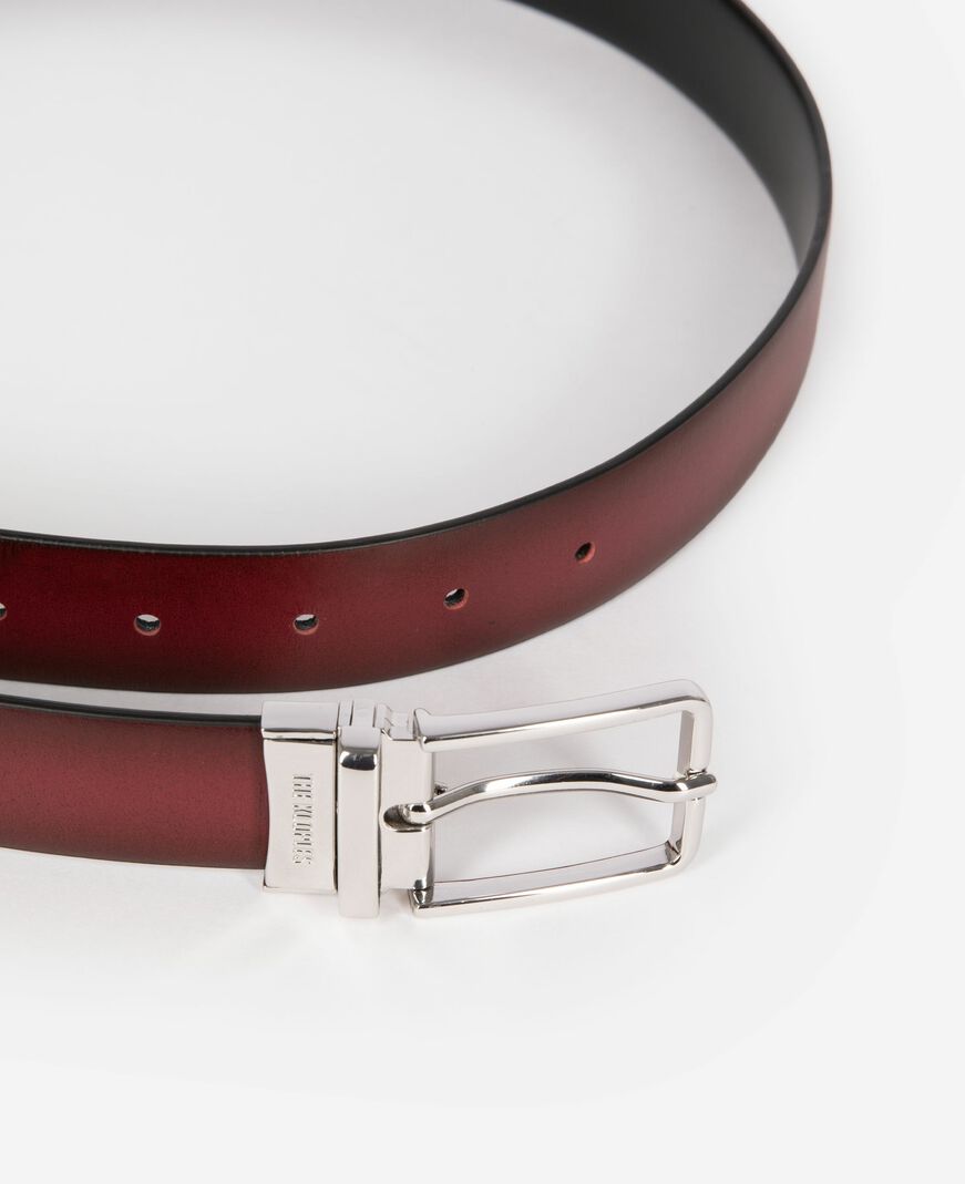 The Kooples HOMME BLACK - BURGUNDY ceinture réversible en cuir bicolore