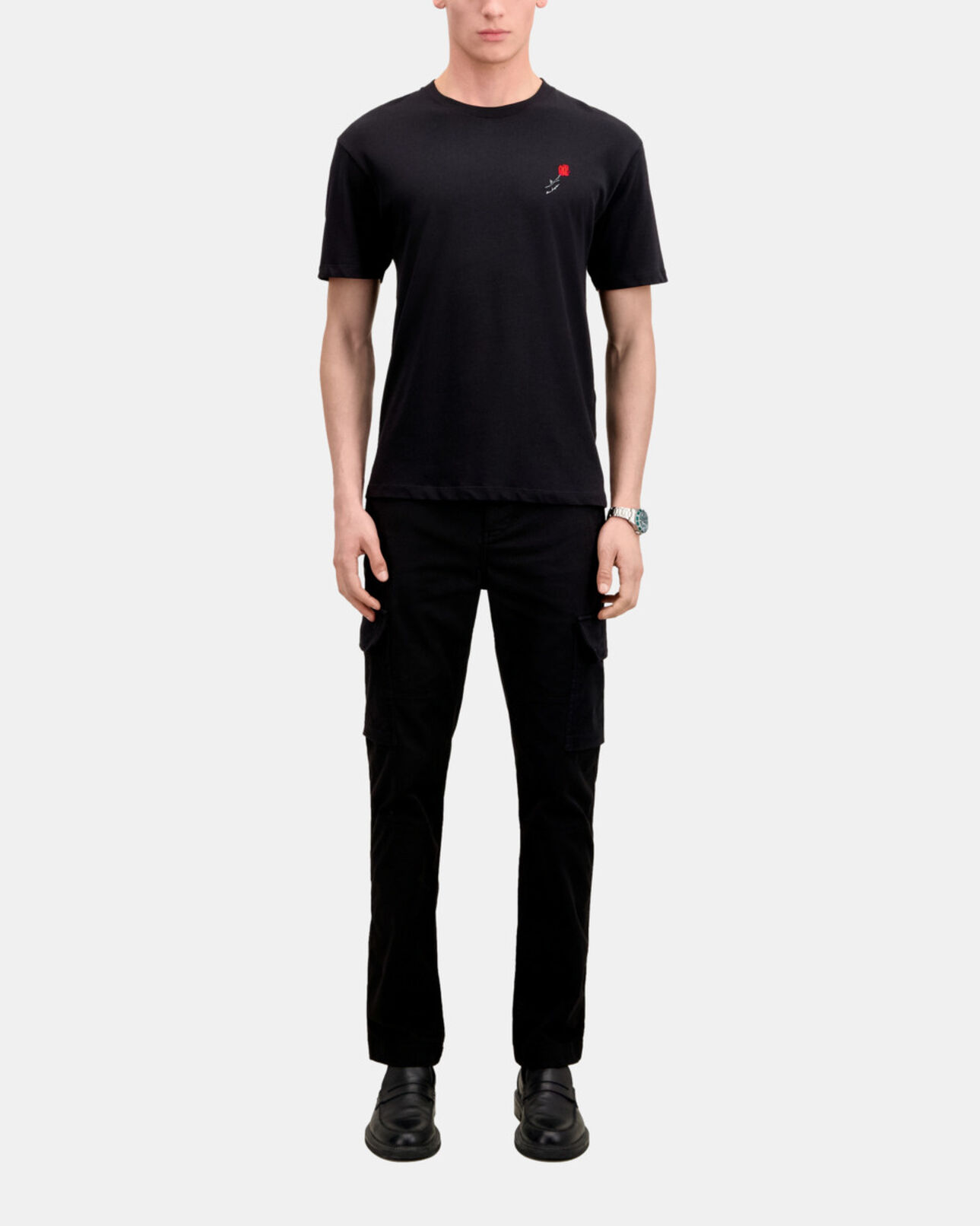 The Kooples HOMME BLACK t-shirt homme noir avec broderie fleur