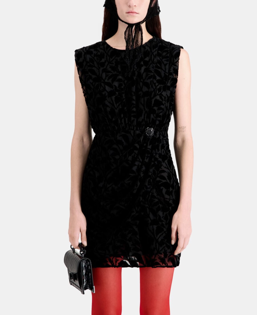 The Kooples FEMME BLACK robe courte noire en velours dévoré