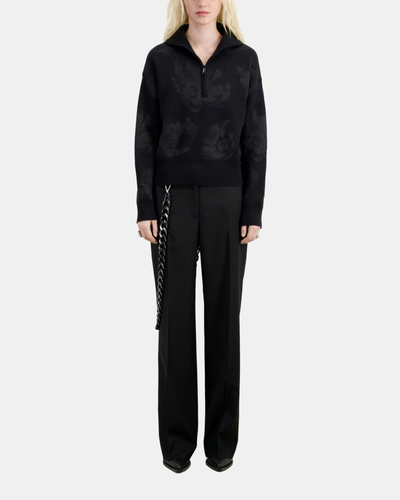 The Kooples WOMEN BLACK/BLACK black wool-blend sweater with silver details