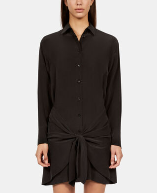 The Kooples FEMME BLACK robe chemise courte en soie avec nœud noire