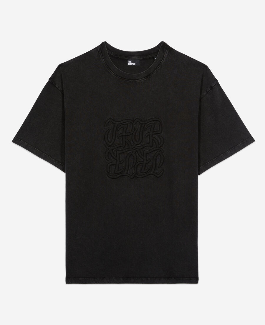 The Kooples H BLACK WASHED black t-shirt with logo embroidery