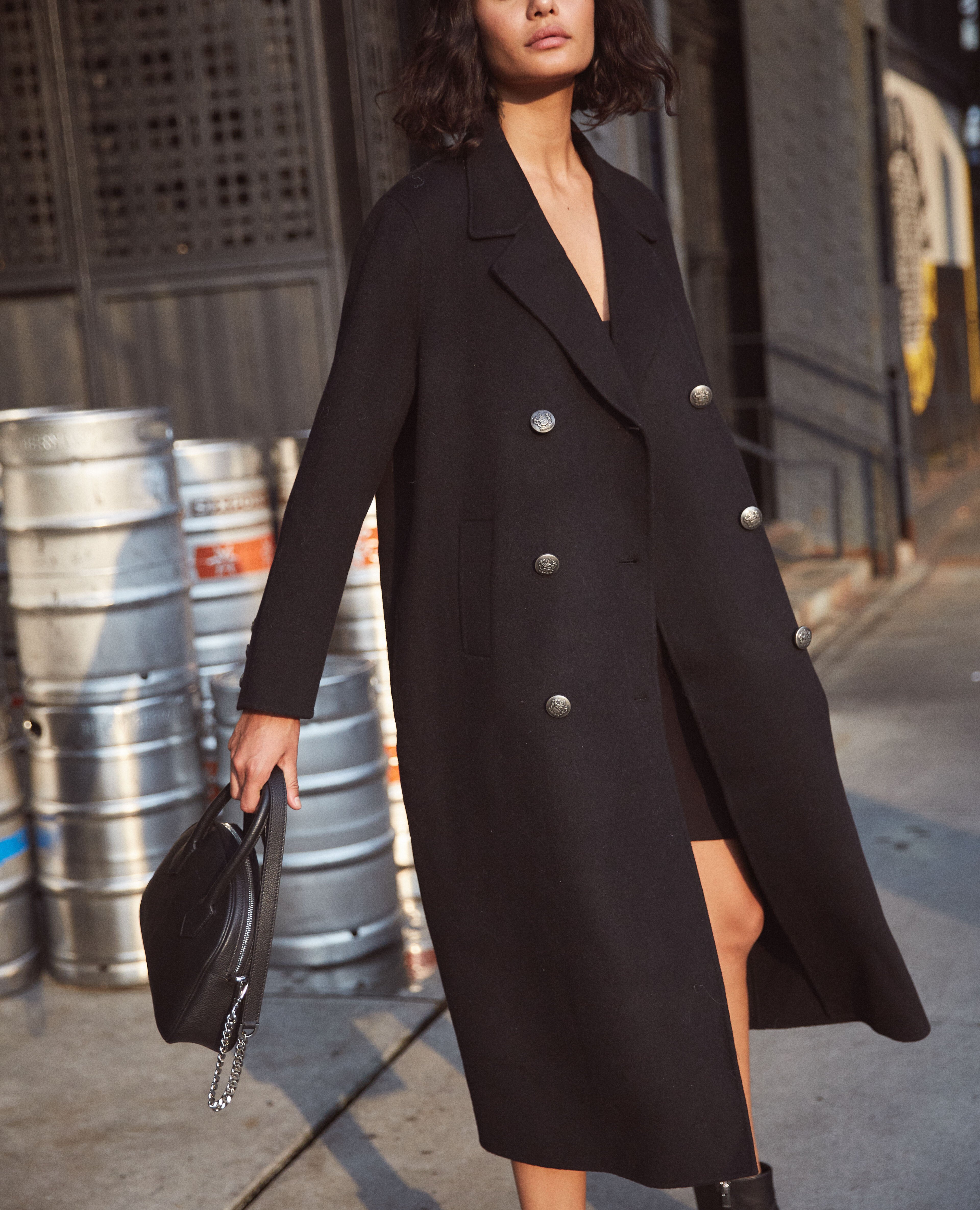 Black double faced wool coat
