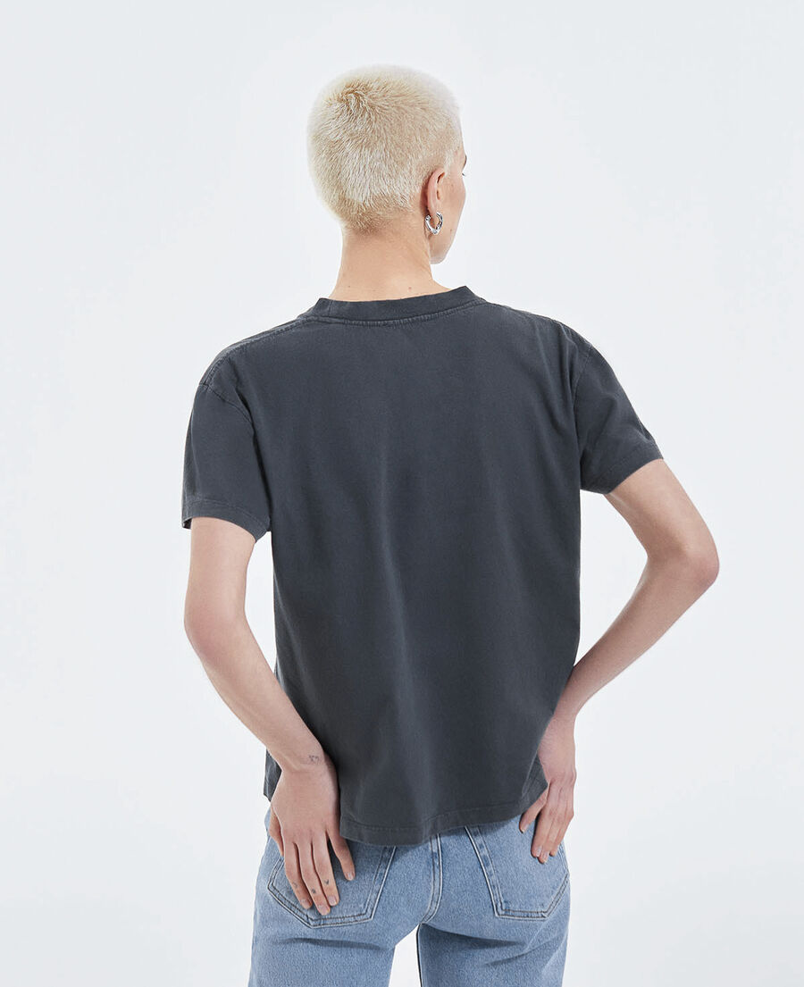 baumwoll-t-shirt schwarz rock-siebdruck