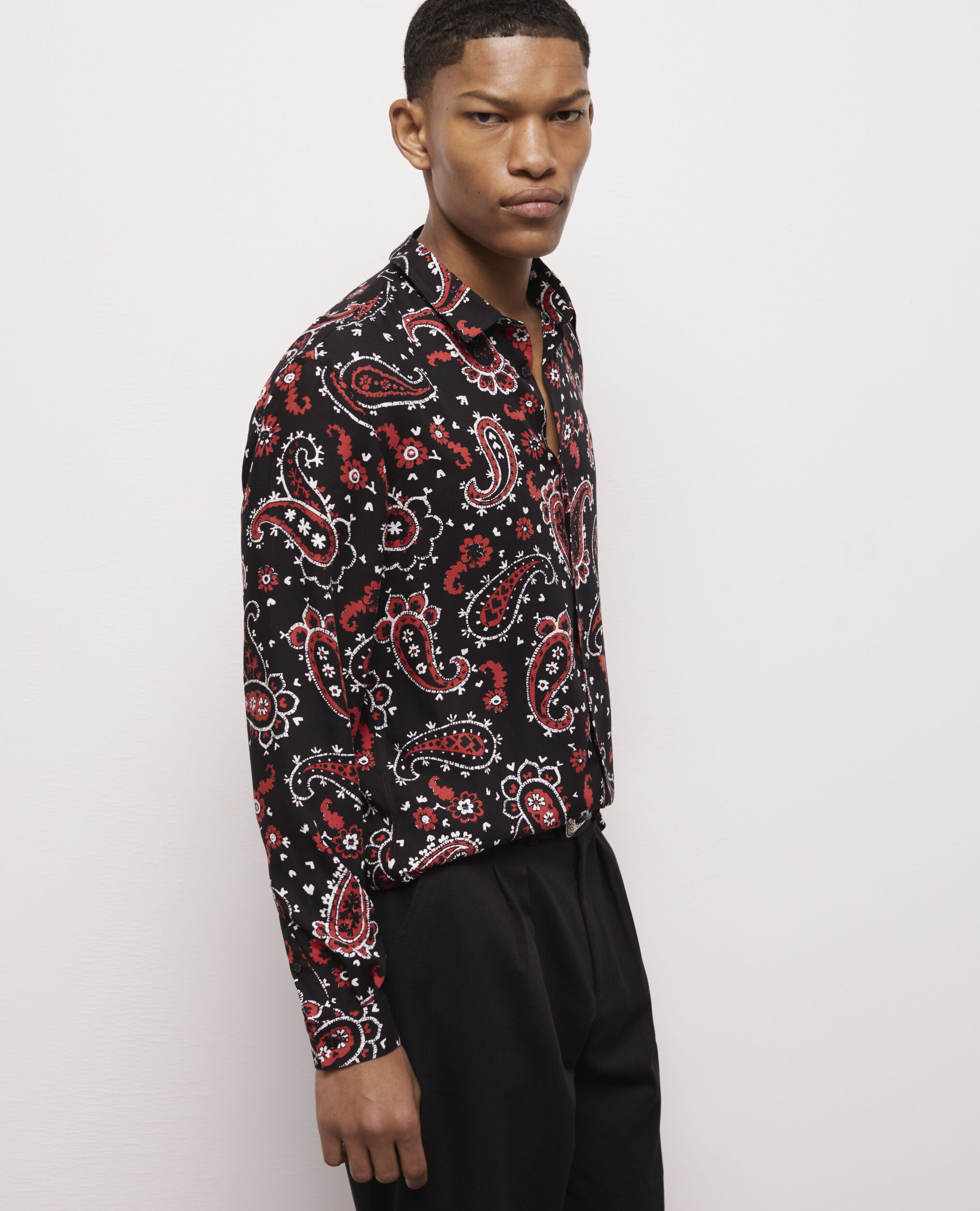 Printed shirt, BLACK - RED, hi-res image number null