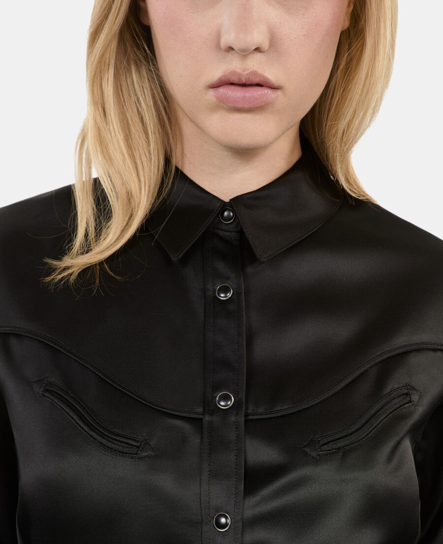The Kooples F BLACK black western-style satin shirt