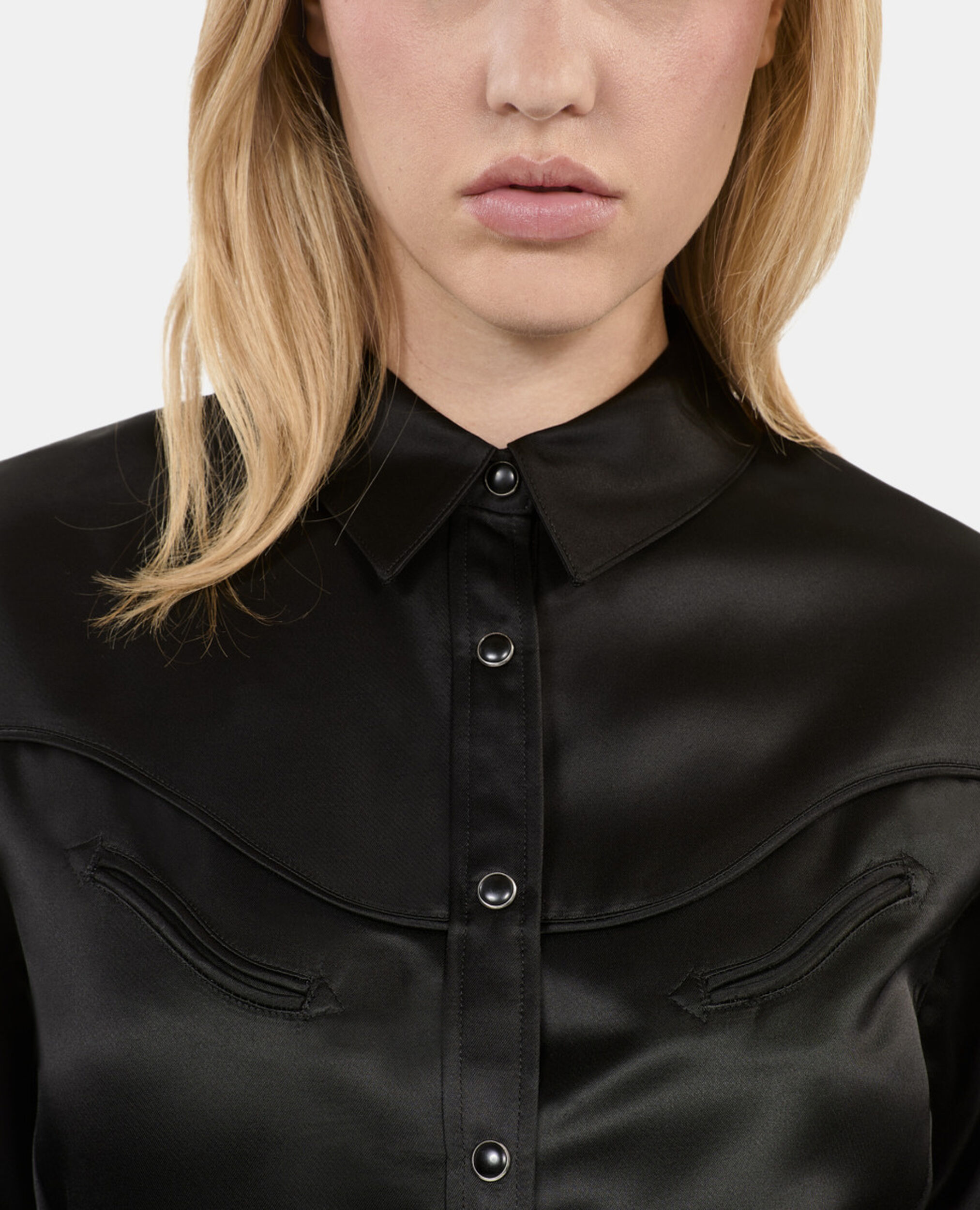 Black western-style satin shirt, BLACK, hi-res image number null