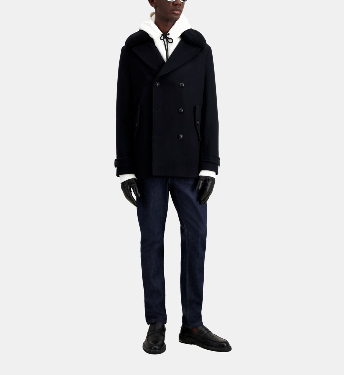 Navy blue wool blend pea coat