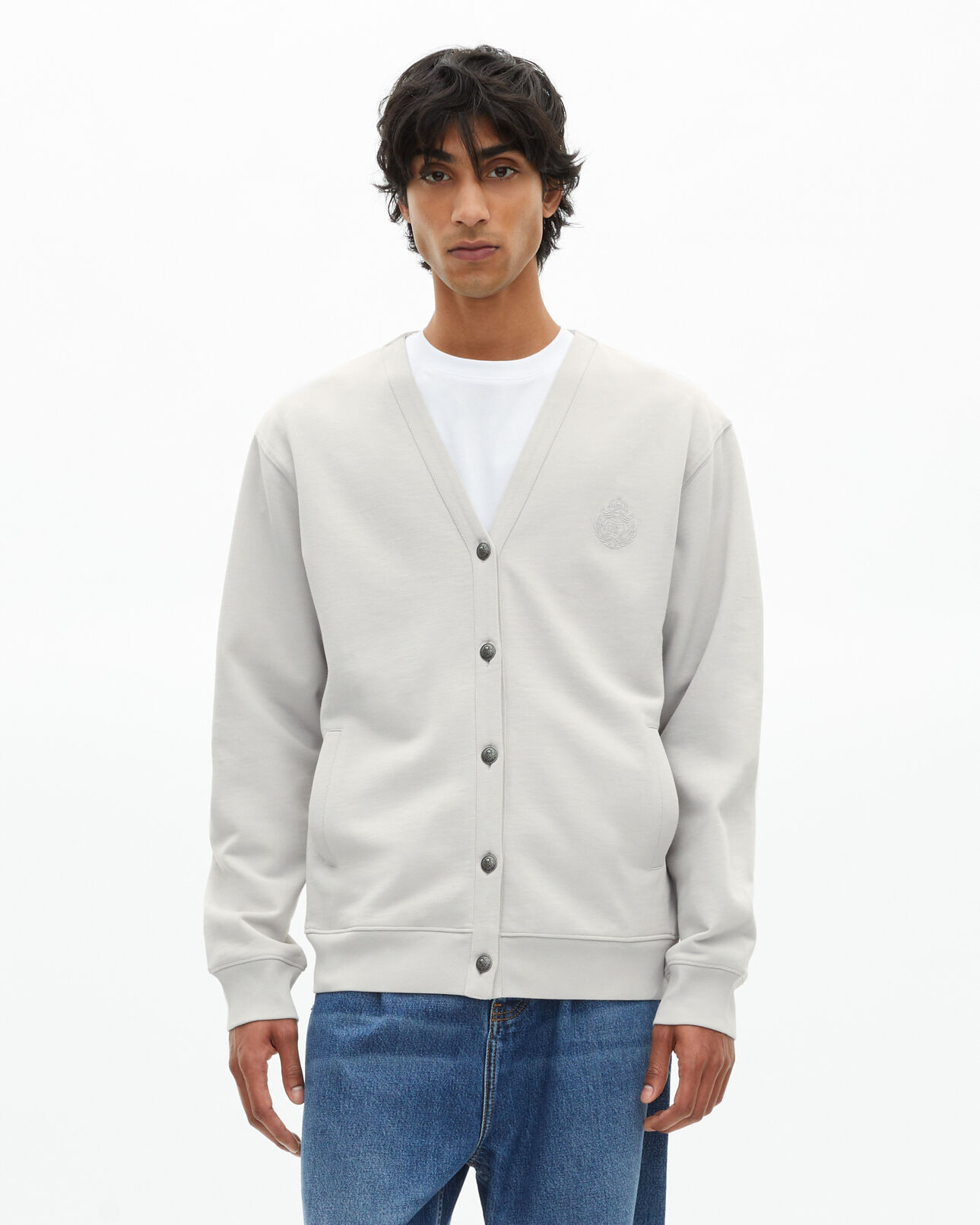 The Kooples H LIGHT GREY button-down cardigan in grey jersey