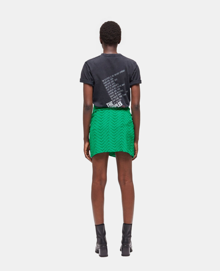short draped green skirt