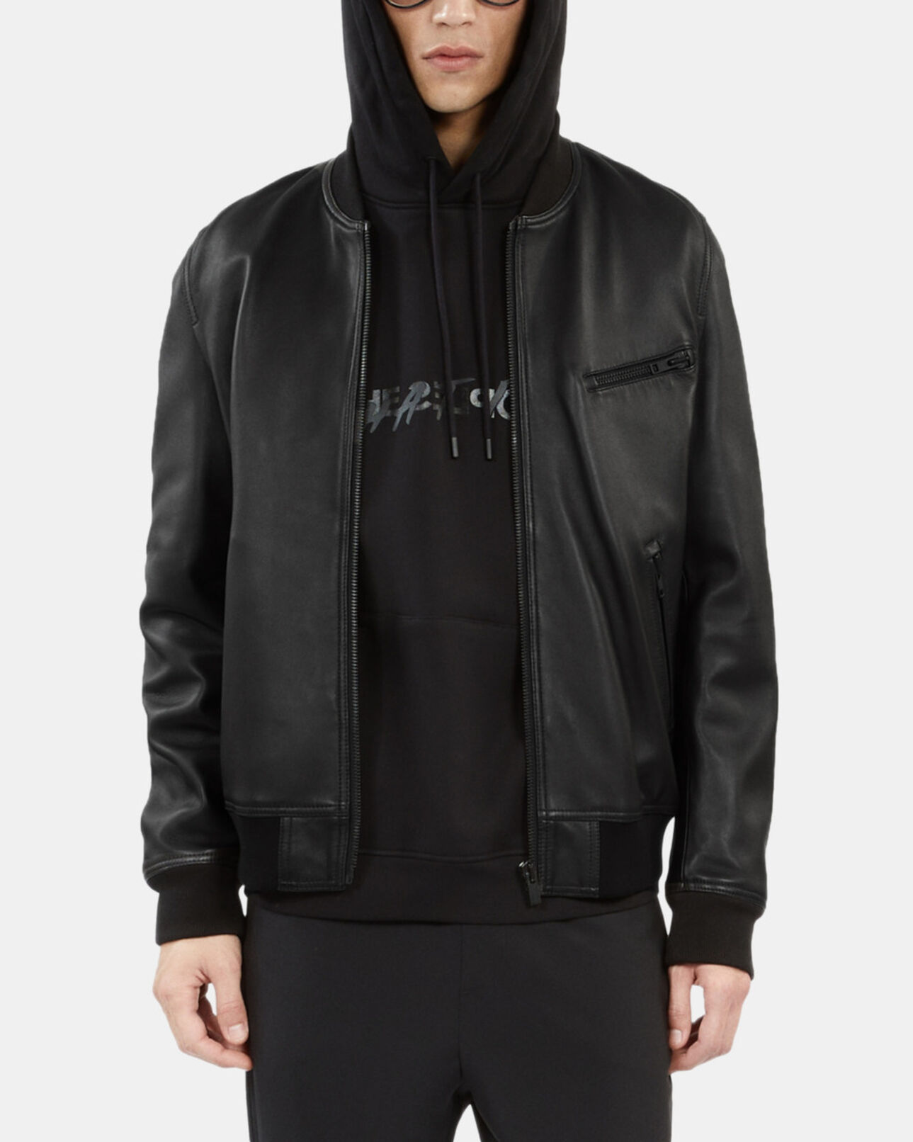 The Kooples HOMME BLACK blouson teddy en cuir noir