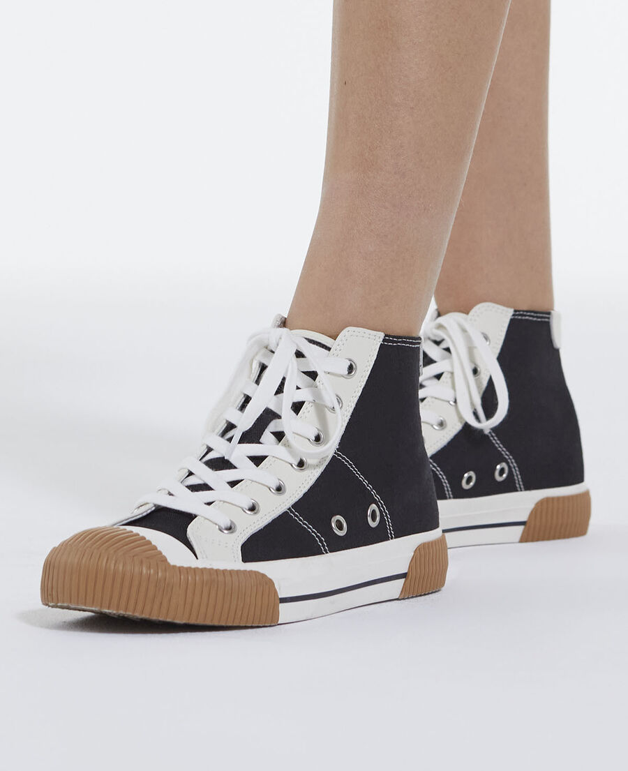 black high-top lace-up canvas sneakers