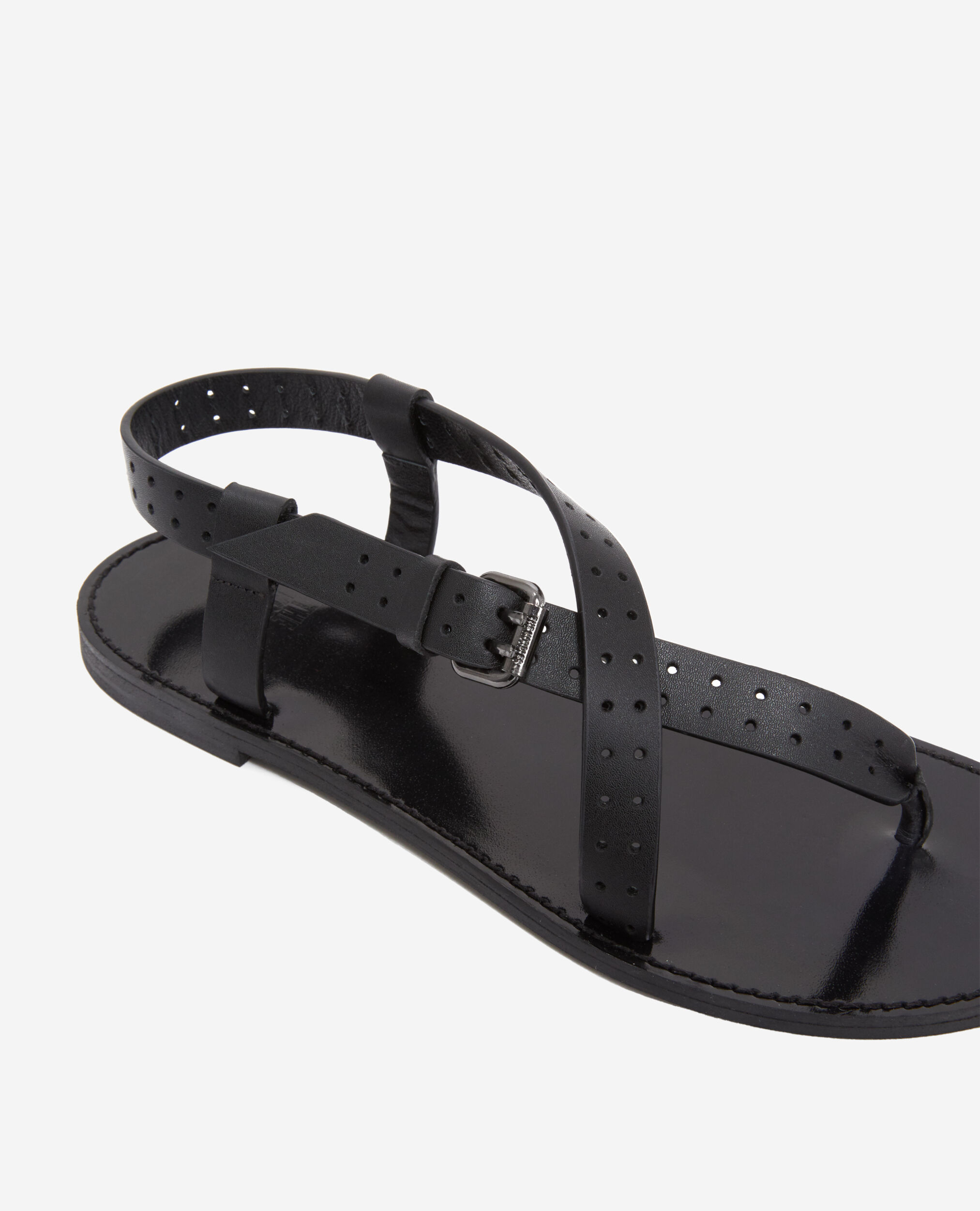 Sandales noires en cuir perforé, BLACK, hi-res image number null