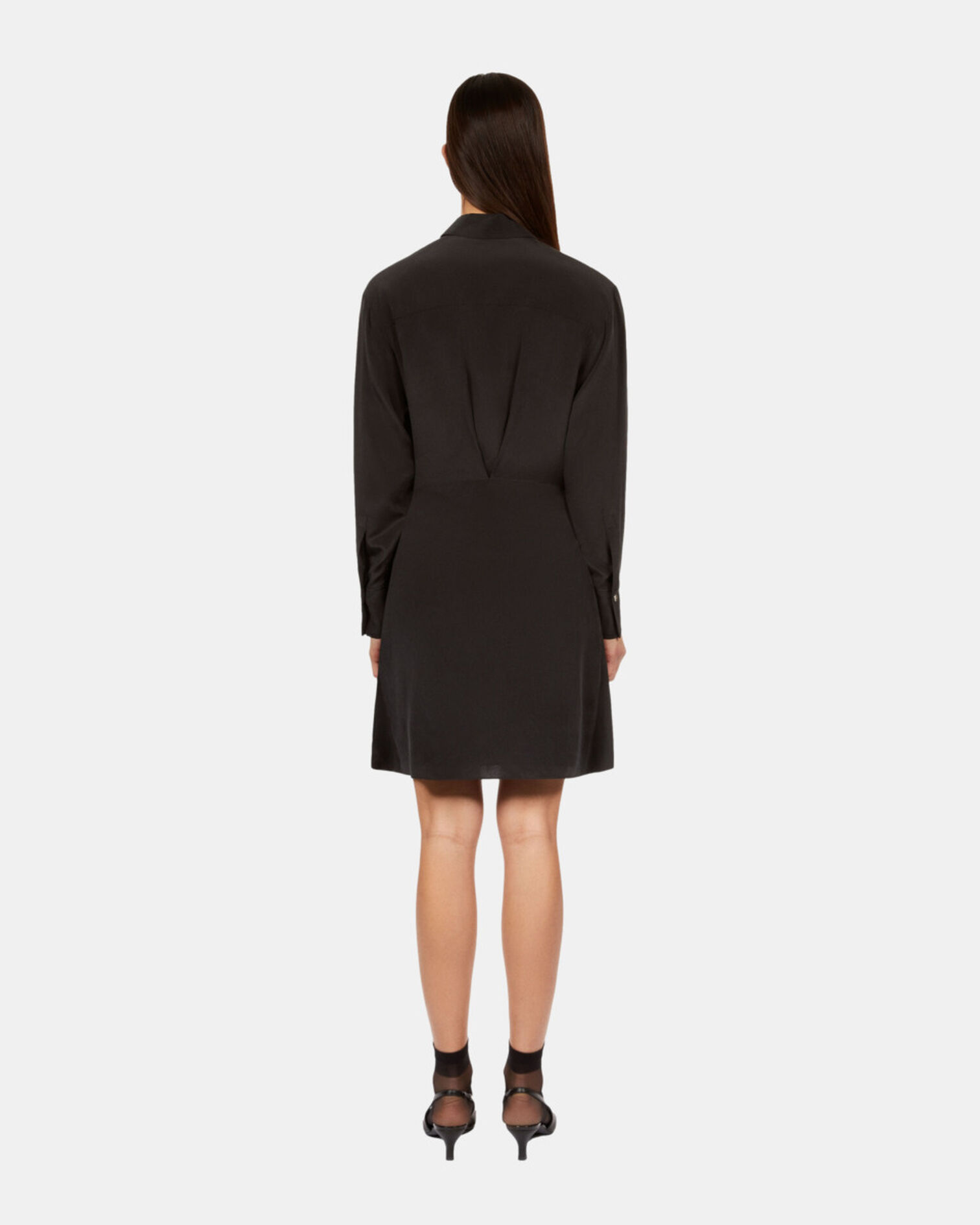 Short black shirt dress with bow, BLACK, hi-res image number null