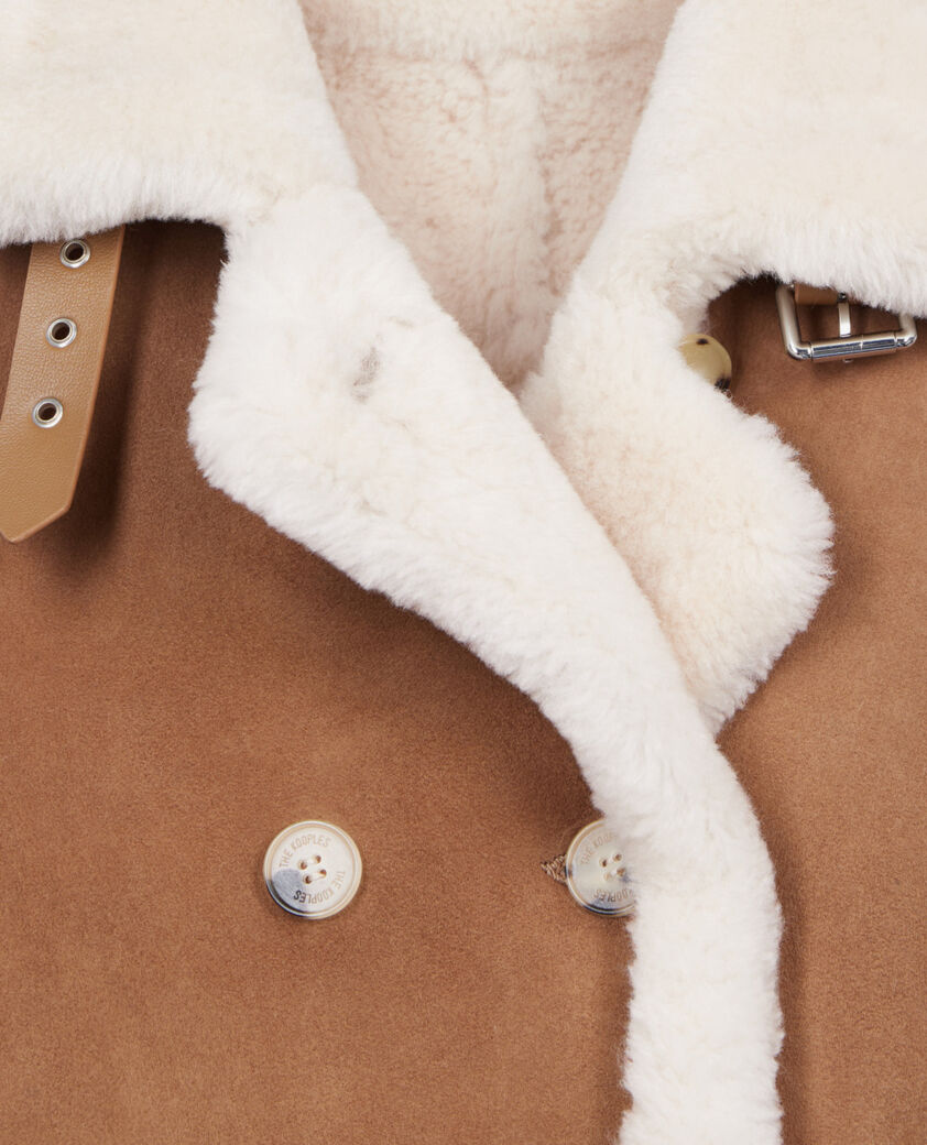The Kooples WOMEN BROWN-BEIGE short brown shearling coat
