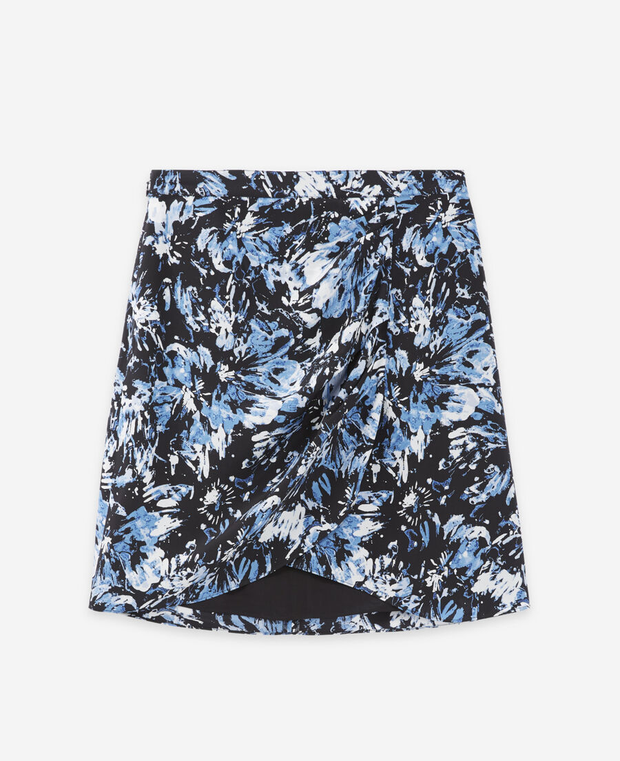 The Kooples FEMME BLUE WHITE jupe courte portefeuille soie imprimée