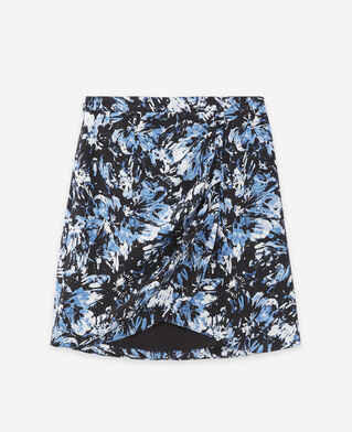 The Kooples FEMME BLUE WHITE jupe courte portefeuille soie imprimée