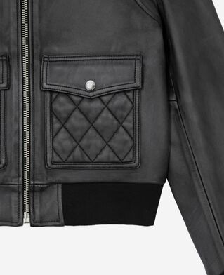 The Kooples DAMEN BLACK WASHED schwarze lederjacke mit vintage-effekt
