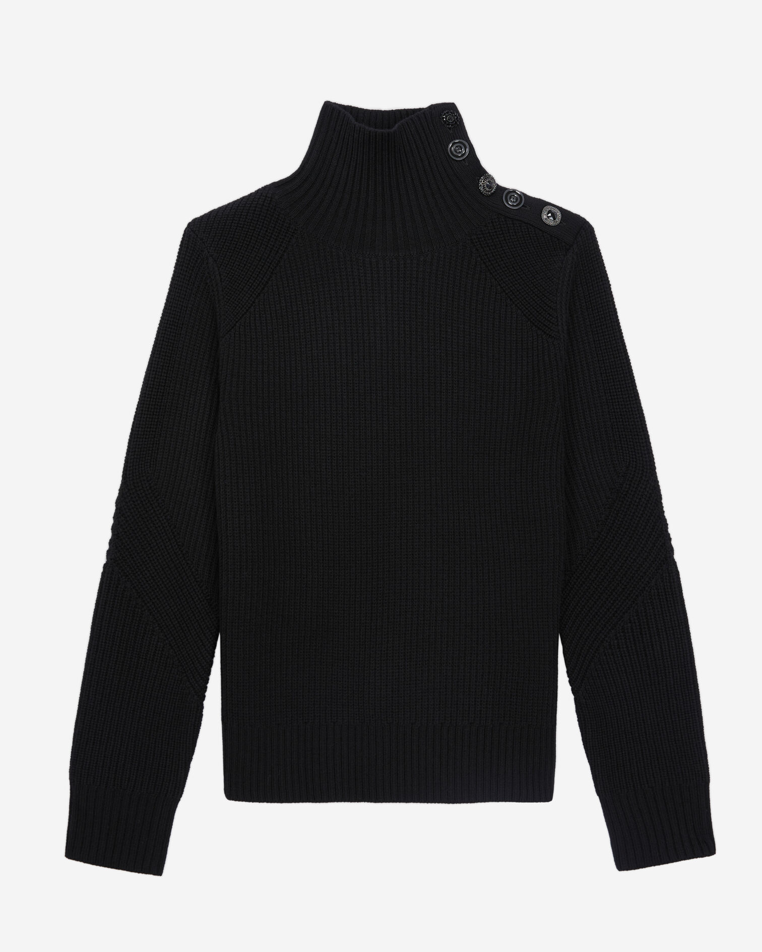 Black wool sweater with bijou buttons, BLACK, hi-res image number null