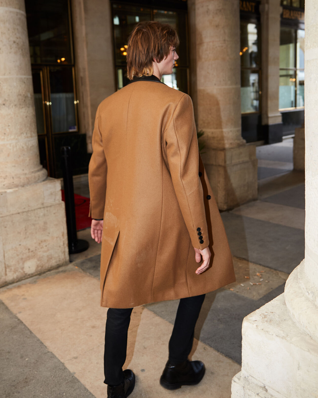 The Kooples HOMME CAMEL manteau camel laine long cintré col cuir