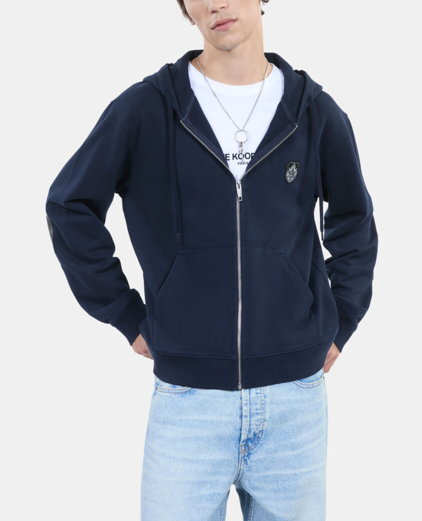 The Kooples HERREN DARK BLUE blaues kapuzensweatshirt mit wappen