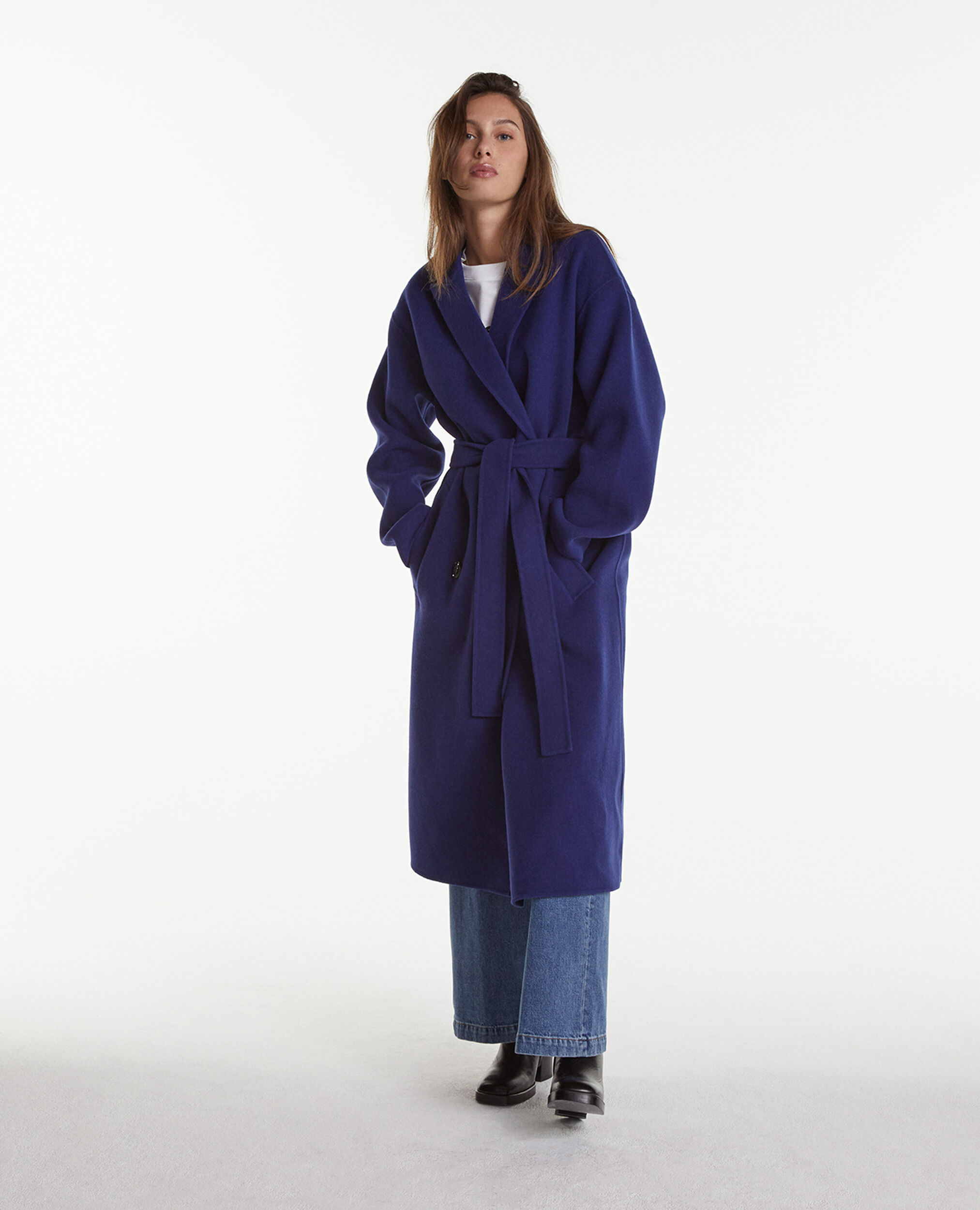 Oversized double-faced blue wool coat, BLUE, hi-res image number null