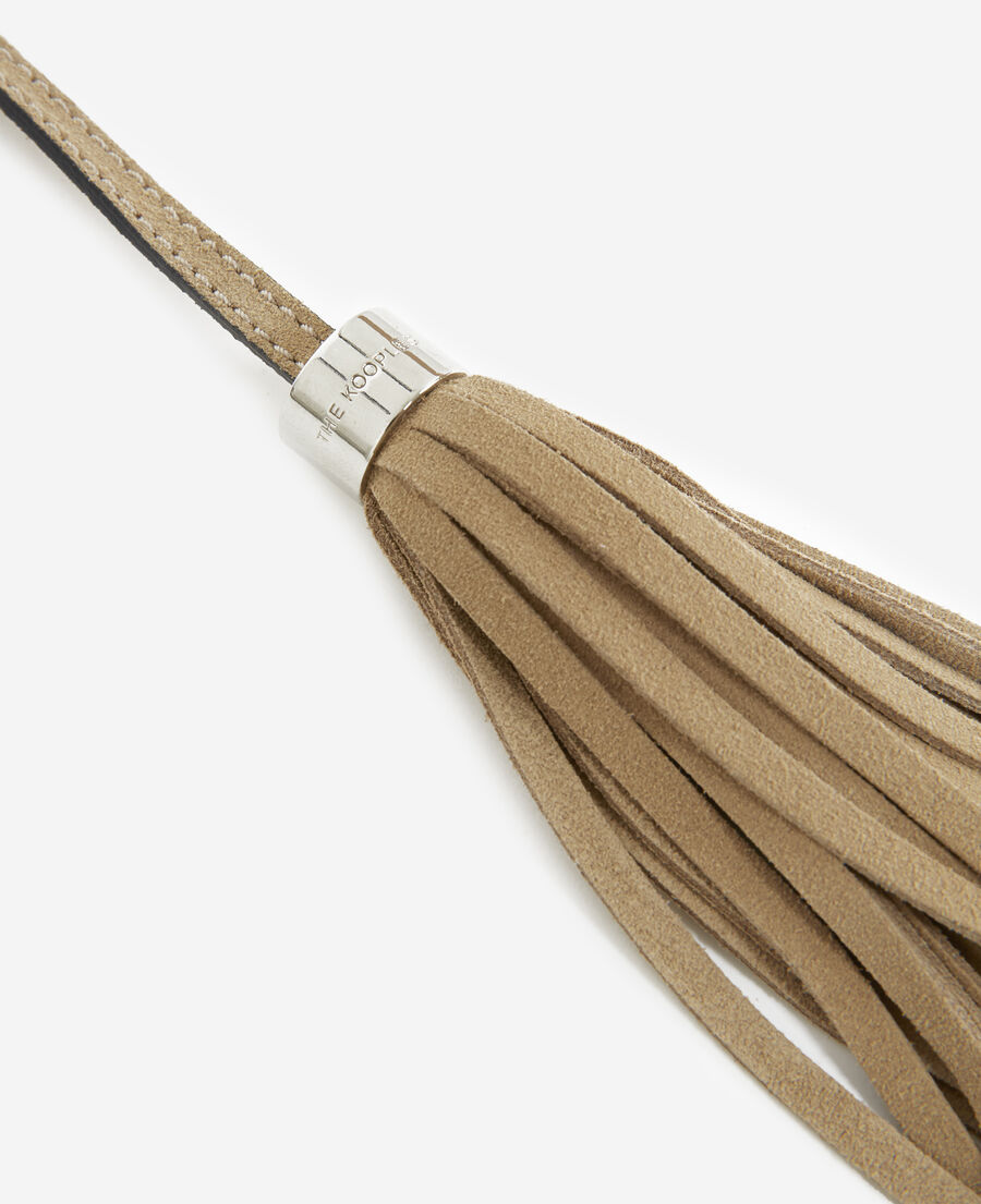 beige suede leather pompom
