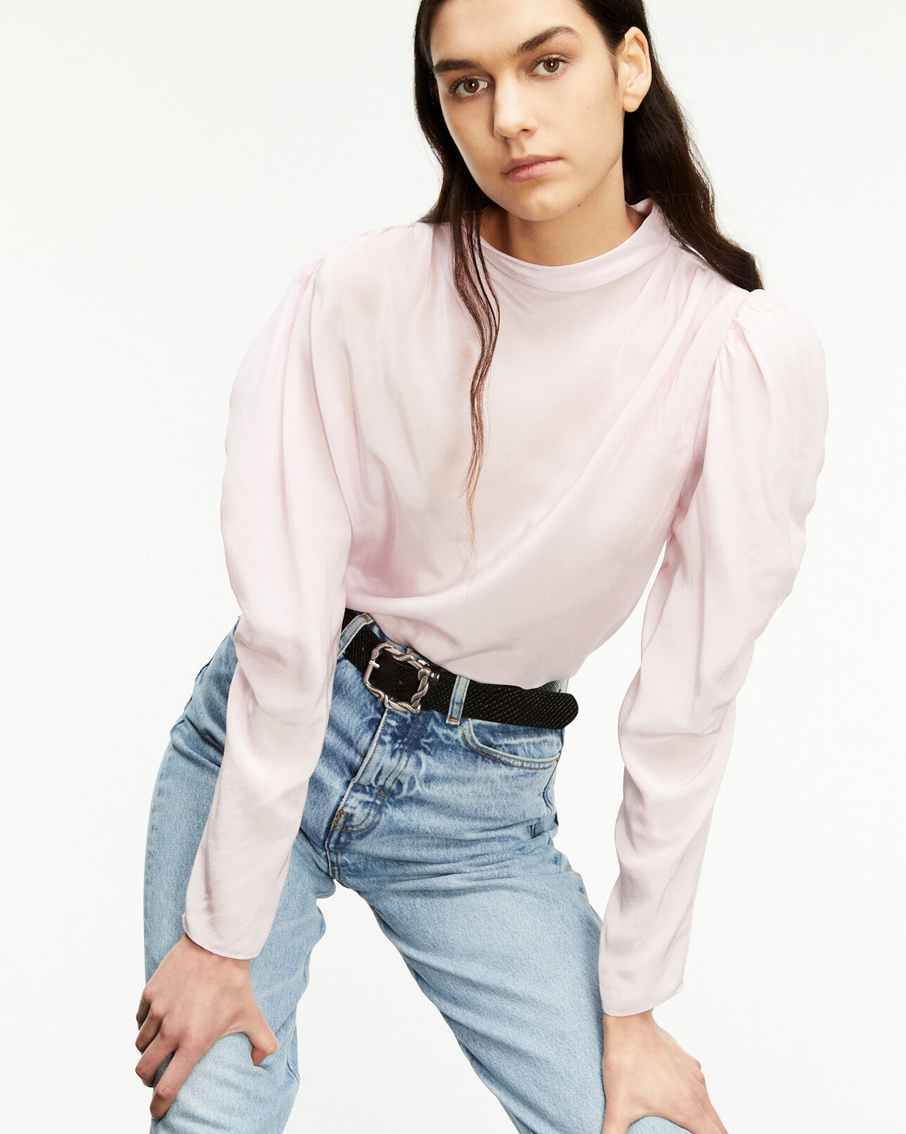 The Kooples WOMEN LIGHT PINK roomy light pink top with drape