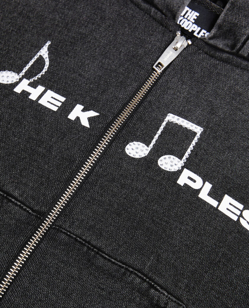 The Kooples F BLACK WASHED black hoodie with serigraphy