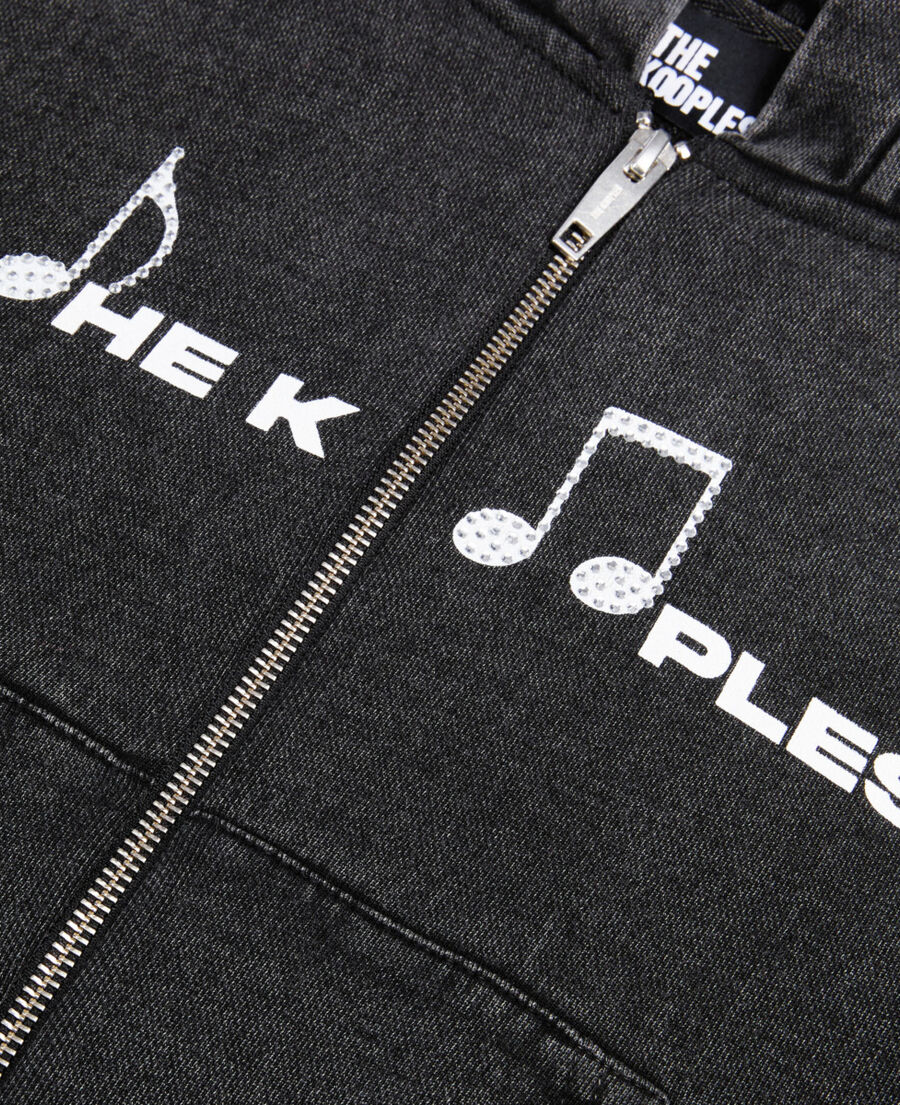 The Kooples F BLACK WASHED black hoodie with serigraphy