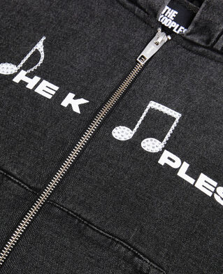 The Kooples F BLACK WASHED black hoodie with serigraphy