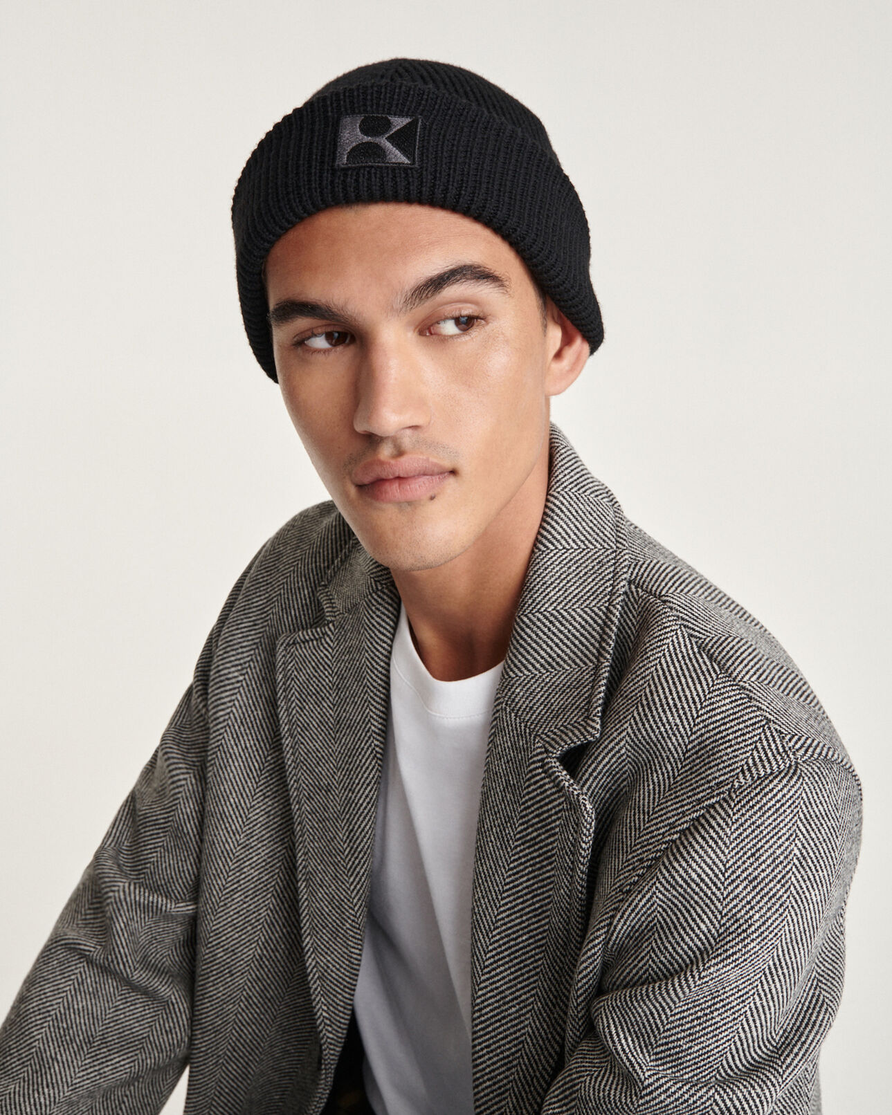 The Kooples UNISEX BLACK wollmütze schwarz gerippt k-monogramm