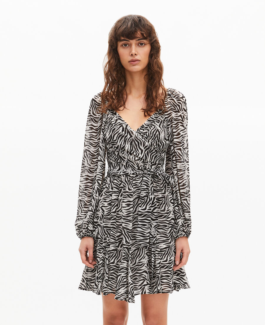 The Kooples FEMME BLACK WHITE robe courte portefeuille imprim&eacute;e z&egrave;bre