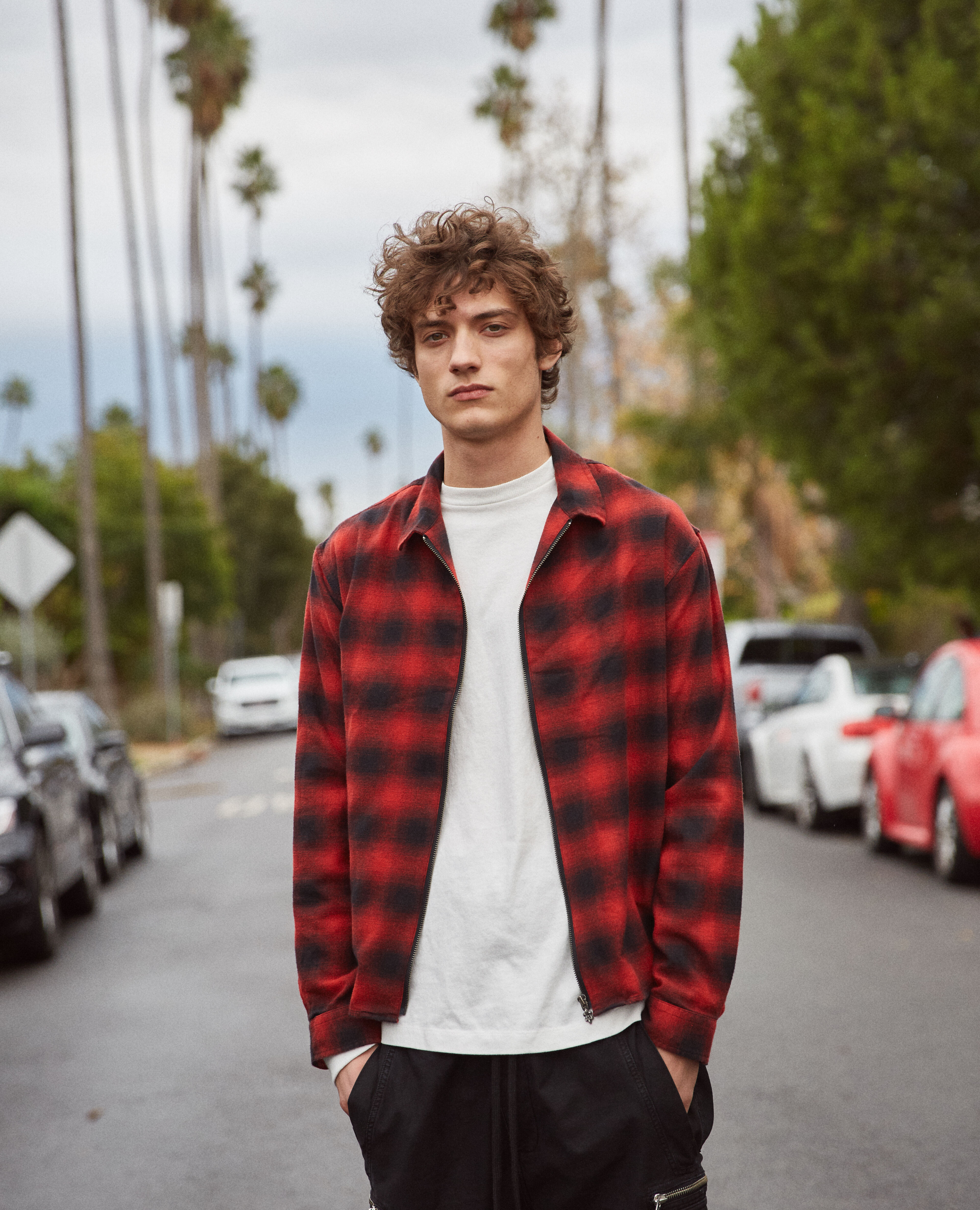 Zipped shirt with black and red check motif The Kooples US