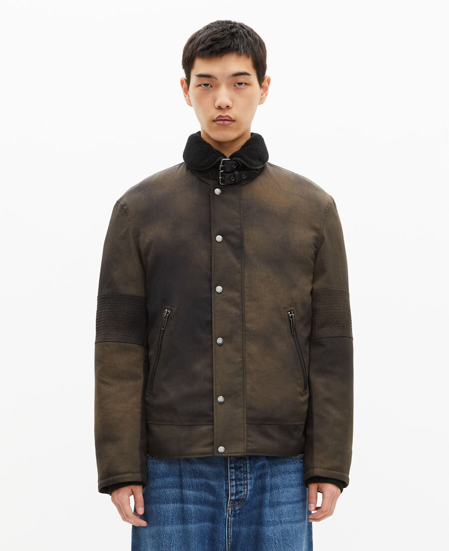 The Kooples MEN BLACK faded brown sherpa-collared down jacket