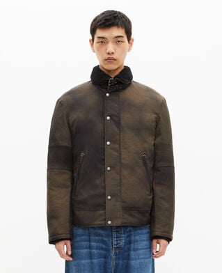 The Kooples MEN BLACK faded brown sherpa-collared down jacket