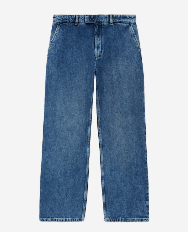 wide-leg blue jeans