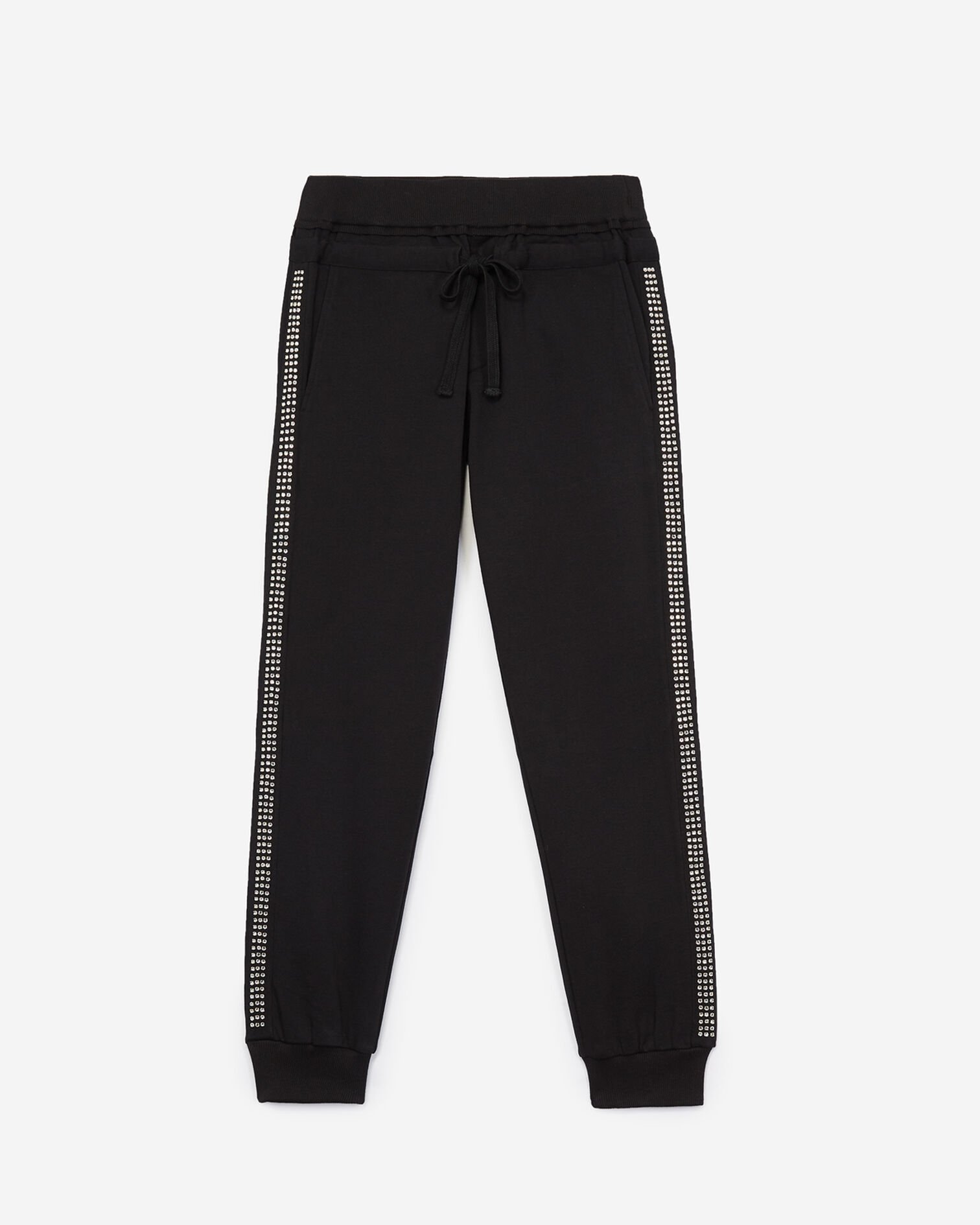 Black cotton joggers with rhinestones, BLACK, hi-res image number null